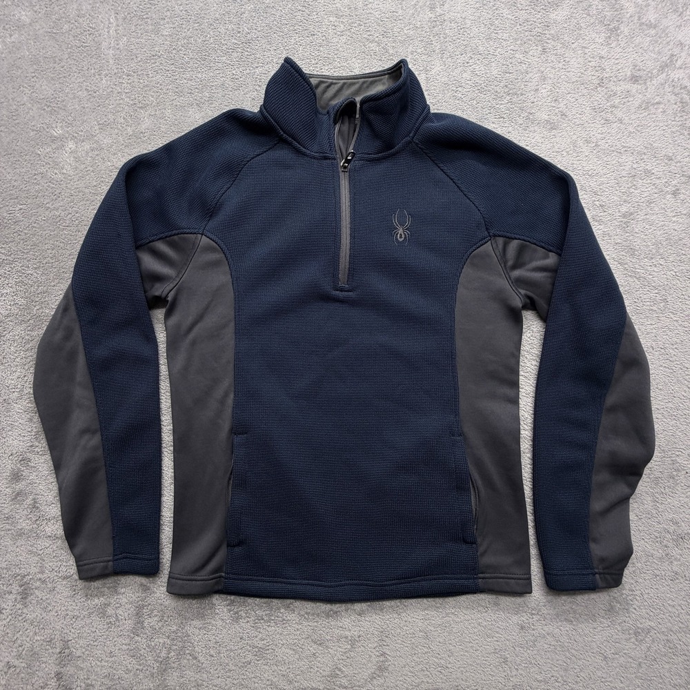 Spyder Sweater Mens Small Blue Gray‎ 1/4 Zip Fleece Pullover Skiing Athletic